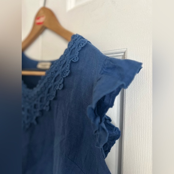 Made in Italy Blue Lace Trim Linen Dress - Picture 4 of 11